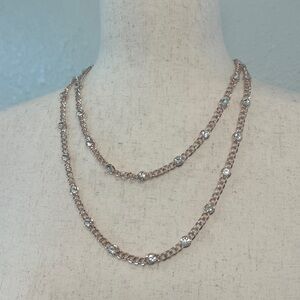 Anne Klein Rose Gold And Crystal Long Necklace
